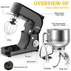 LINKChef Stand Mixer, 5.3QT 800W 6+P Speeds with Whisk, Dough Hook and Beater (White)