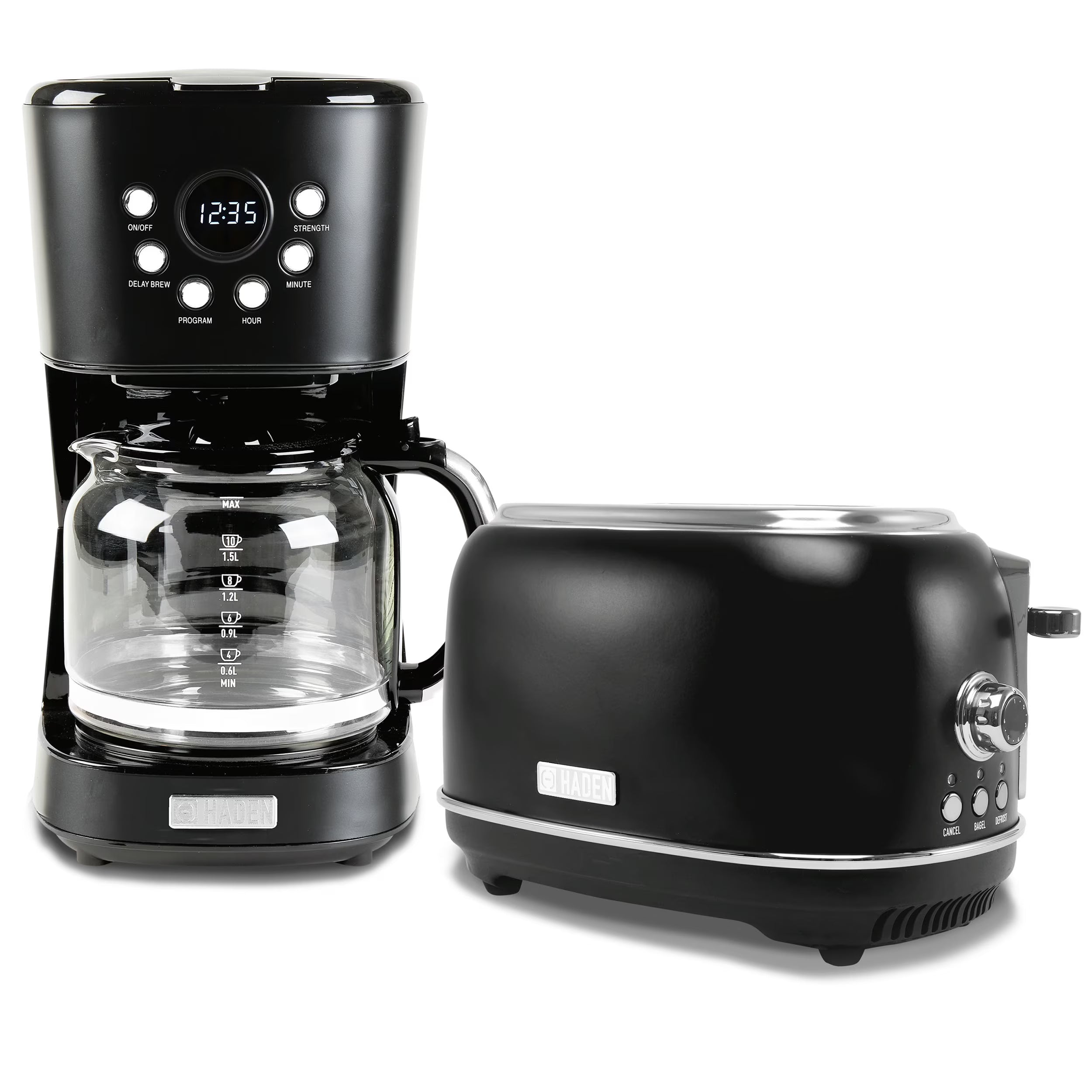 Haden 12 Cup Coffee Maker with 2 Slice Stainless Steel Bread Toaster, White