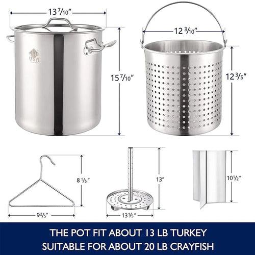 40QT Seafood Boiling Kit, 200,000BTU Propane Burner Stainless Steel Crawfish Boil Pot w/Basket and Steamer Rack, For Outdoors Cooking and Steaming, Large Turkey Fryer Pot, Lobster Shrimp Pot