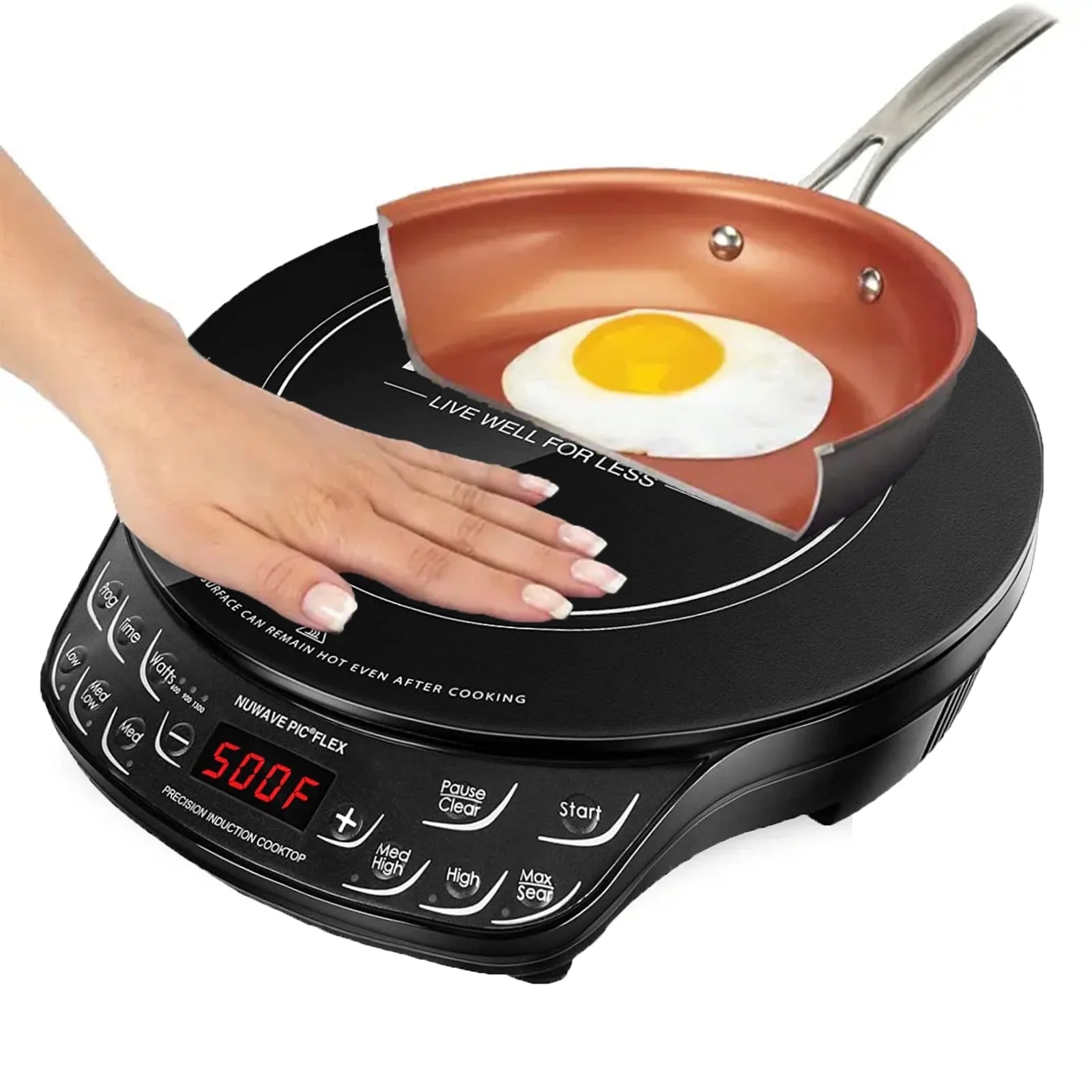 Nuwave Portable Induction Cooktop Flex, 10.25-inch Shatter-Proof Ceramic Glass and Large 6.5-inch Heating Coil, 3 Wattage Settings 600, 900 & 1300 Watts, Hot