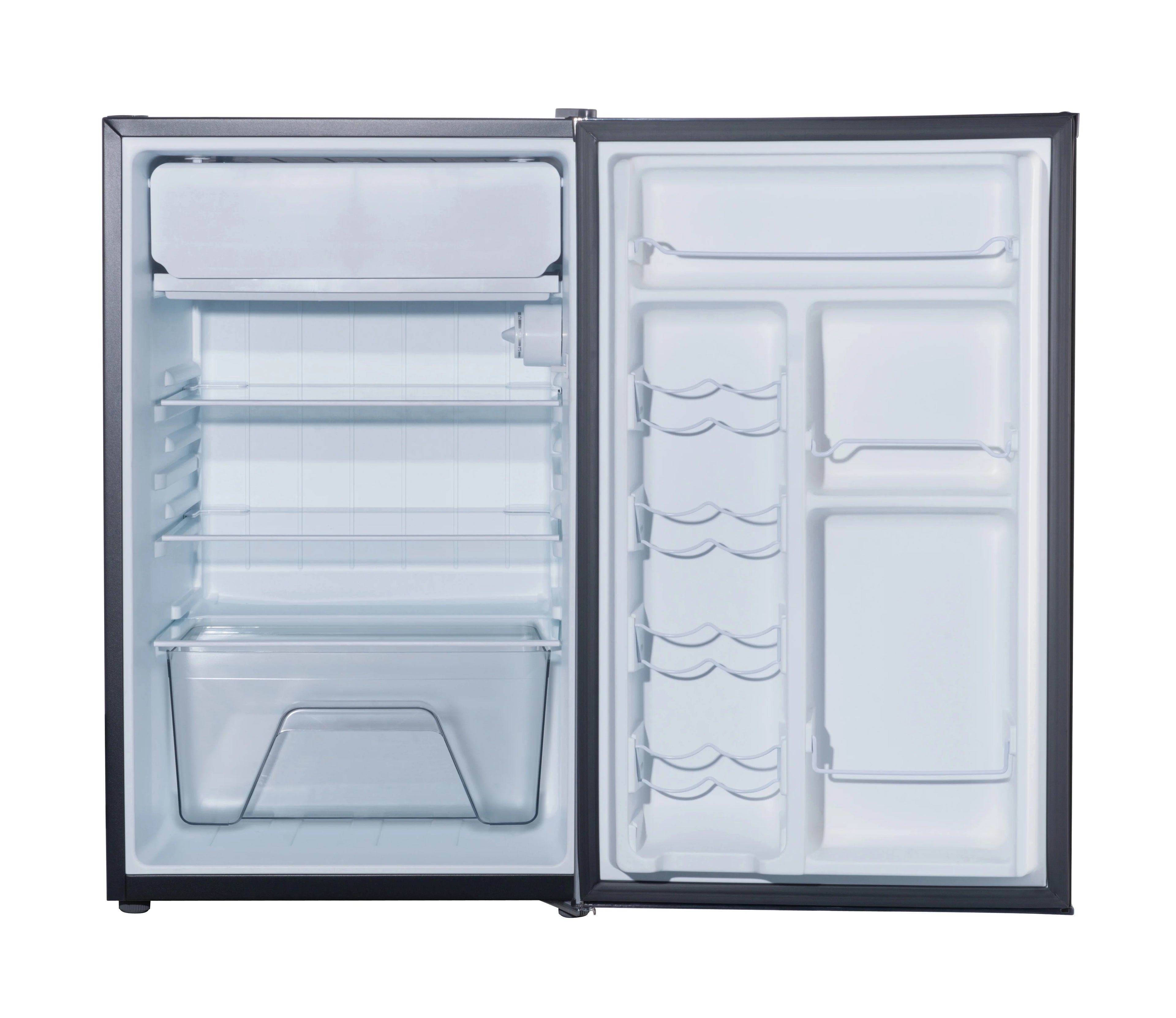 Galanz 4.3 Cu ft Single Door Mini Fridge, Stainless Steel Look, New, Width 19.12"