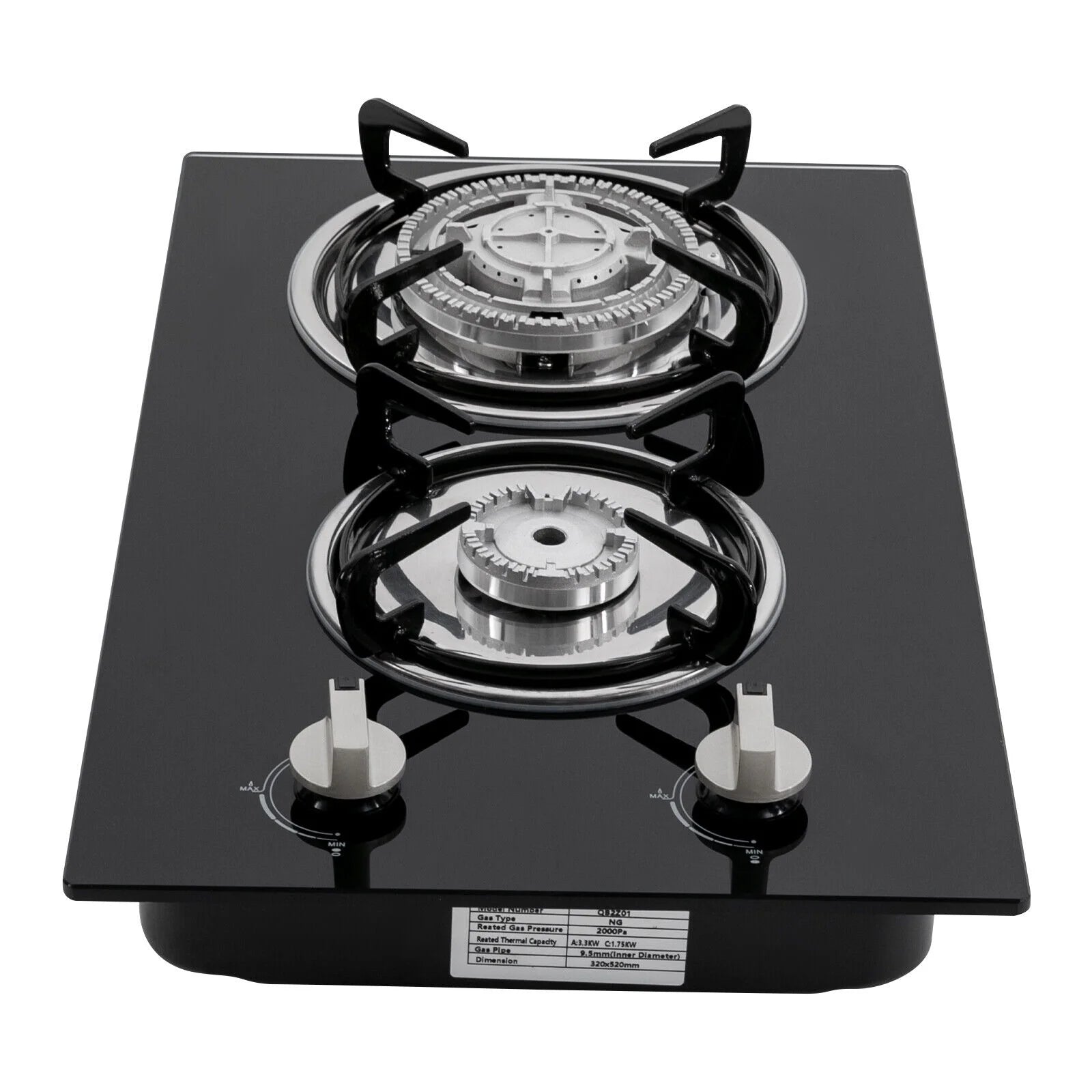 2 Burner Modern Gas Cooktop Gas Stove Top with 2 Burner Black 20.47*12.6 in