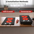 Advwin 2 Burner Electric Cooktop,110v Electric Cooktop with Knob Control,12 Inch Countertop & Built-in Ceramic Cooktop with Child Safety Lock, Timer, 9 Power Levels and Over-Temperature Protection