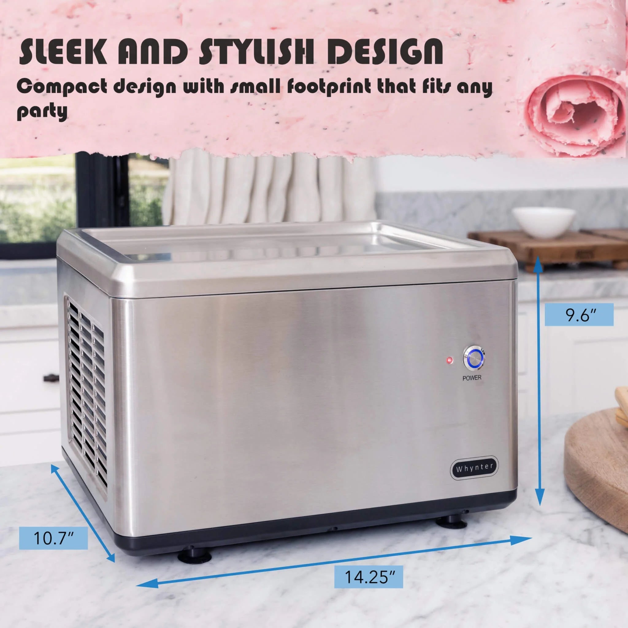 Whynter ICR-300SS Portable Instant Automatic Compressor Ice Cream Maker Frozen Pan Roller in Stainless Steel