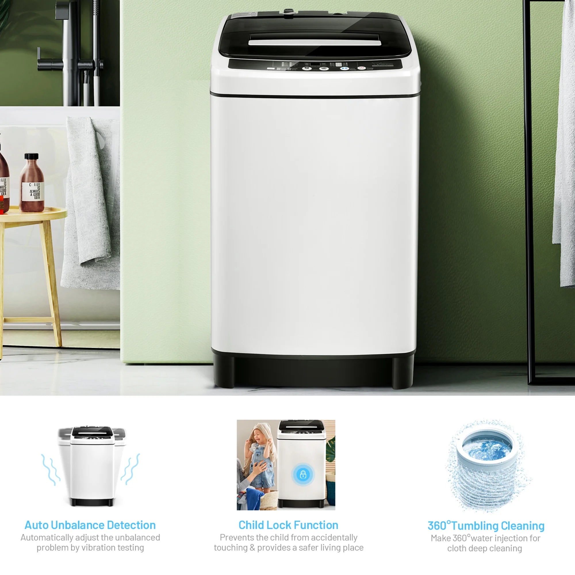 Gymax Capacity 11 lbs. Compact Full-automatic Washing Machine Laundry Washer, White