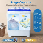 Clickoods 28lbs Portable Washing Machine Twin Tub, Compact Washer with Drain Pump, Semi-Automatic washer dryer combo, Blue