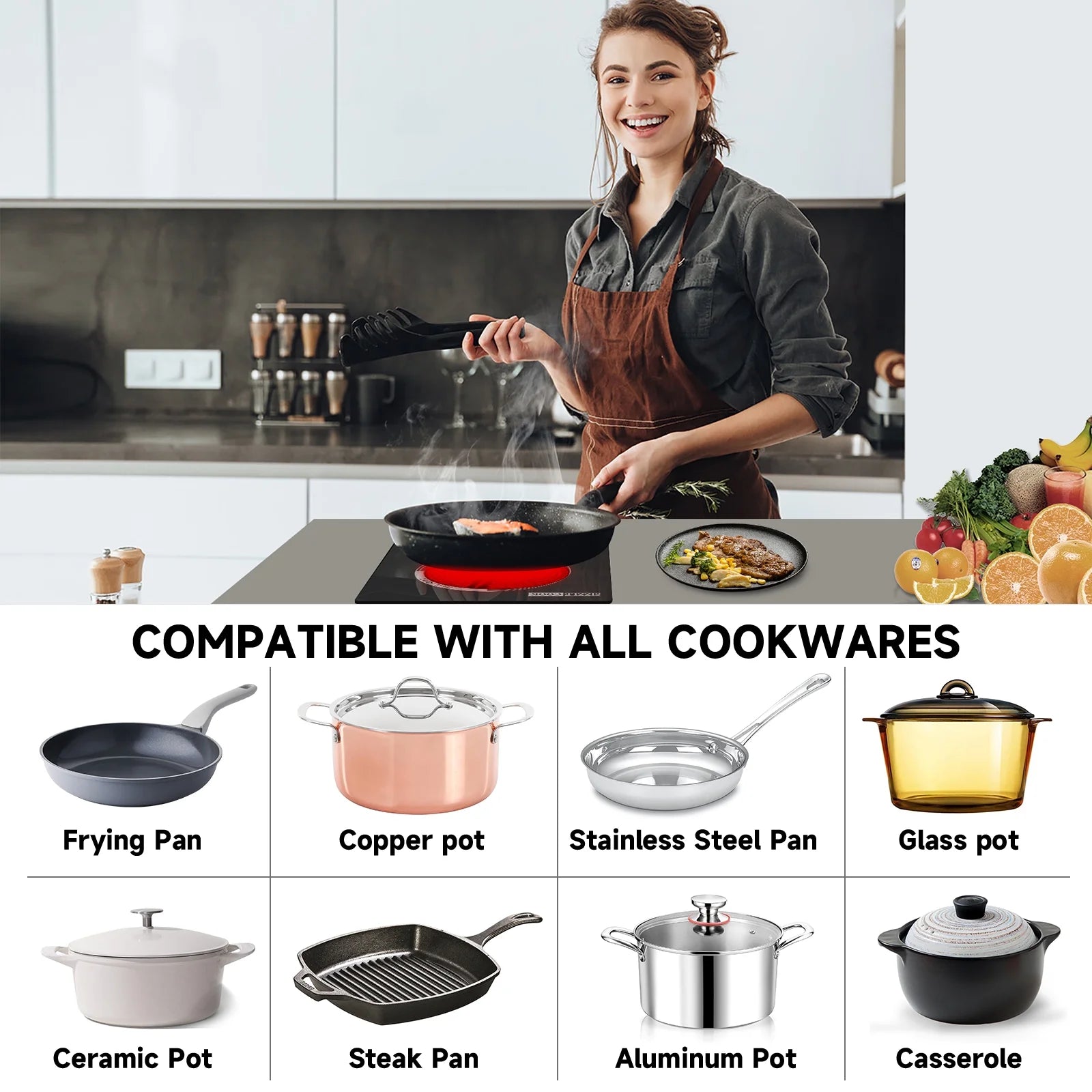 SizzleCook 2 Burner Electric Cooktop 110V Plug In, Countertop & Built-in Ceramic Stove Top, 12 inch Portable Infrared Double Burner Electric Stovetop with Outlet Plug, Child Safety Lock?