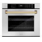 ZLINE 30 in. Autograph Edition Professional Convection Single Wall Oven with Air Fry and Self Clean in Stainless Steel with Polished Gold Handle (WASZ-30-G)