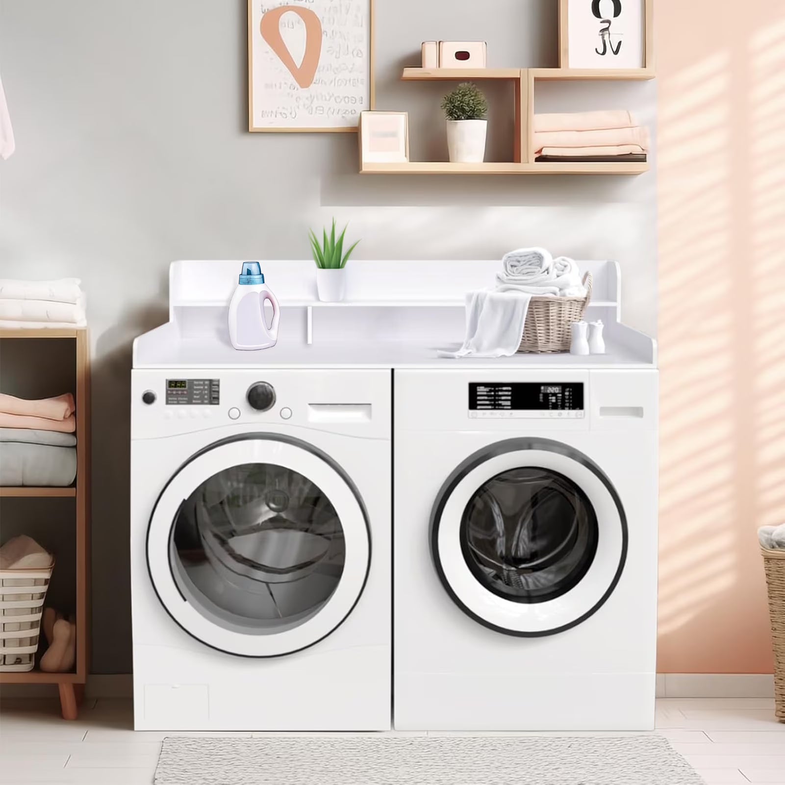 Washer Dryer Countertop with Non-slip Pads,Depth Double Layer Organizer for Washer and Dryer Laundry Hamper Counter Storage,Gray�� Matte