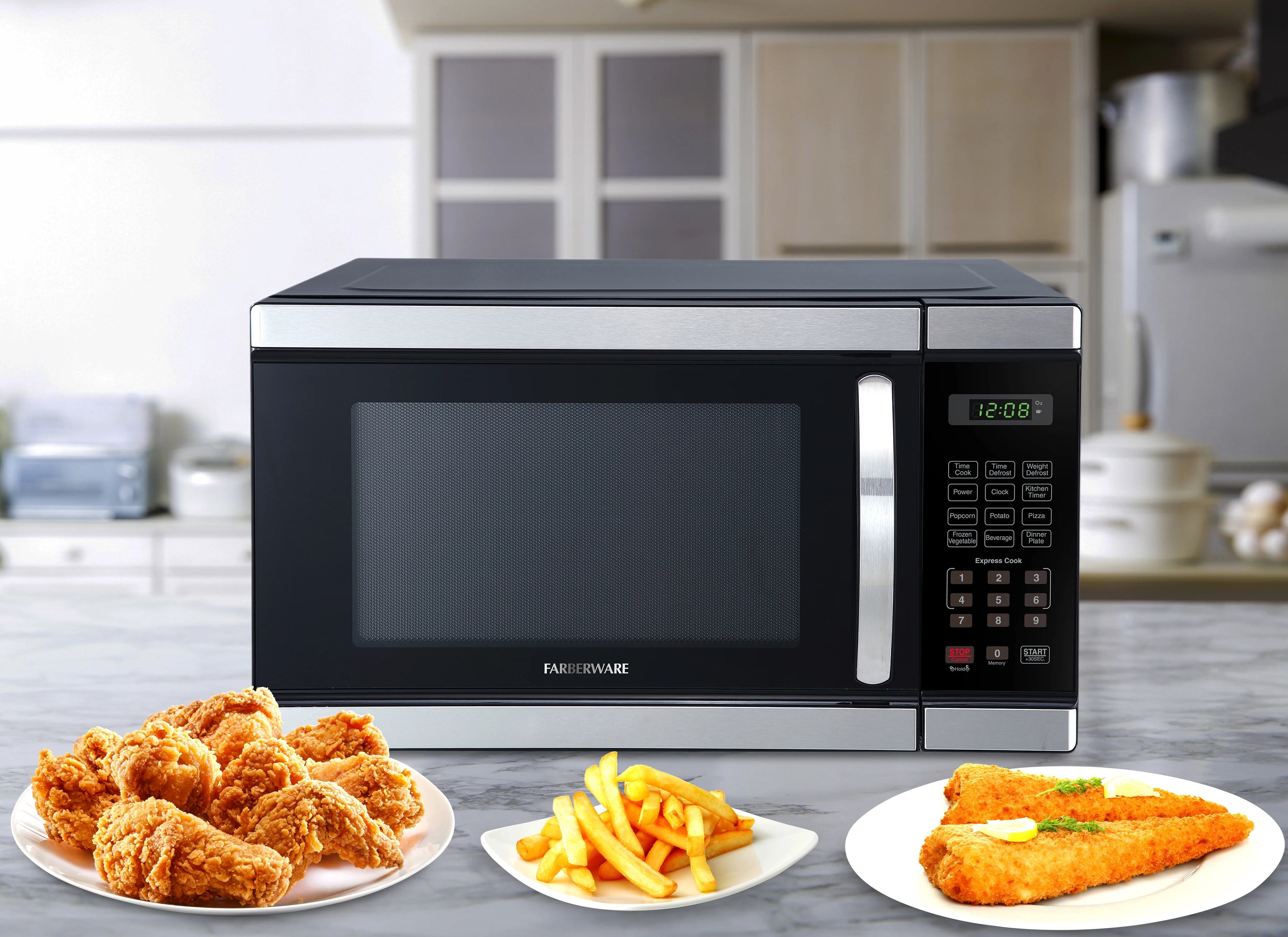 Farberware Countertop Microwave Ov 1100 Watts, 2.2 cu ft - Smart Sensor With LED Lighting and Child Lock - Perfect for Apartments and Dorms - Easy Clean Black Interior, Stainless Steel