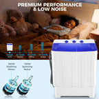 Qhomic Portable Washer 30lbs, 2-in-1 Twin Tub Washer & Dryer Combo Compact Semi-Automatic Washing Machine with Drain Pump, Black