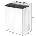 20Lb Twin Tub Washing Machine w/ Built-In Pump - Semi-Automatic 1300RPM Compact Washer for Apartment, Dorm, RV, Camping, White/Black