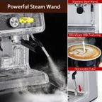 Kojooin Coffee Machines With Grinder,Espresso Machine,Semi-Automatic Espresso Maker With Milk Frother Steamer Wand,Silver