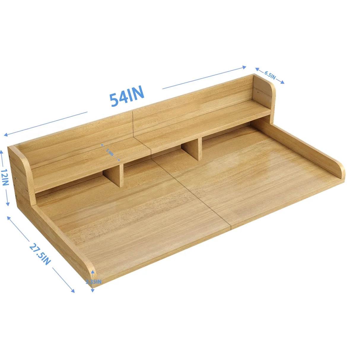 Modern Washer Dryer Countertop with 2-Tier Shelf,Laundry Room Countertop Organization Storage with 2.75" H Guard Edge Rails,Non-Slip Pad,Waterproof and Easy to Clean,54"W x 27.55"D,Natural Wood