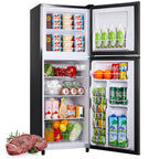 CALLIEVER 2-Door Mini Fridge with Freezer,5.0 Cu.Ft Compact Refrigerator for Dorm,Bedroom,Office�C7-Level Temp Control,Reversible Door,Black