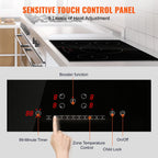 KFFKFF 4 Burner Electric Cooktop, 30'' 7500W 9 Power Settings Induction Cooktop Countertop Burner, with LED Display, Child Safety Lock & Heat Guard