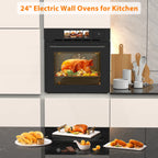 Garvee 24" Single Wall Oven with TFT Touch Display, 2.5 Cu.ft Convection Wall Oven, 8 Cooking Modes, 108 Smart Recipes, 3000W, 240V, Silver & Black