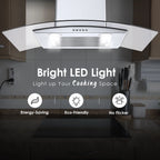 30 inch 450CFM Wall Mount Range Hood Tempered Glass 3-Speed Fan Button Control Baffle Filters