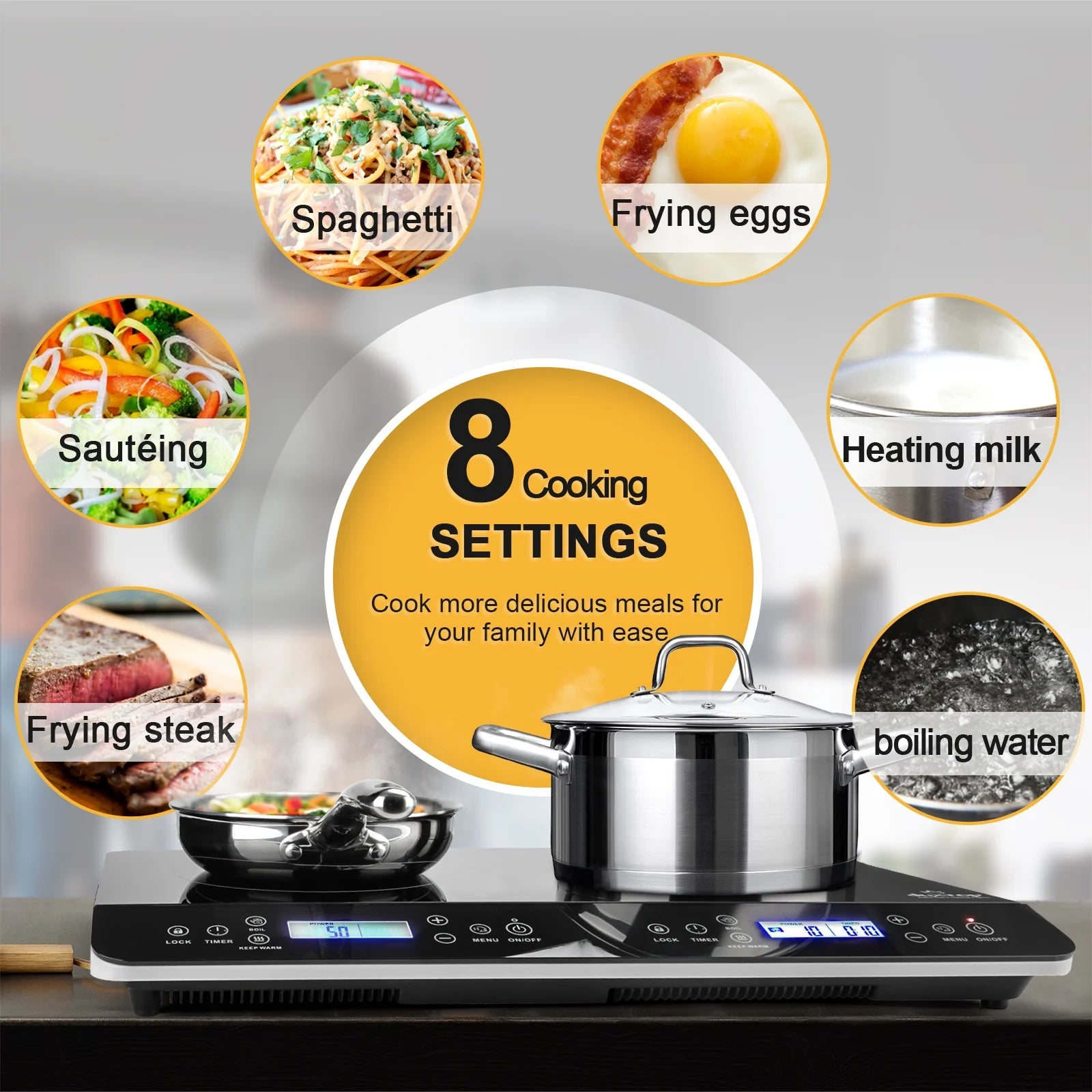 Duxtop LCD Portable Double Induction Cooktop, 1800W Electric Countertop Burner, 9620LS/BT-350DZ