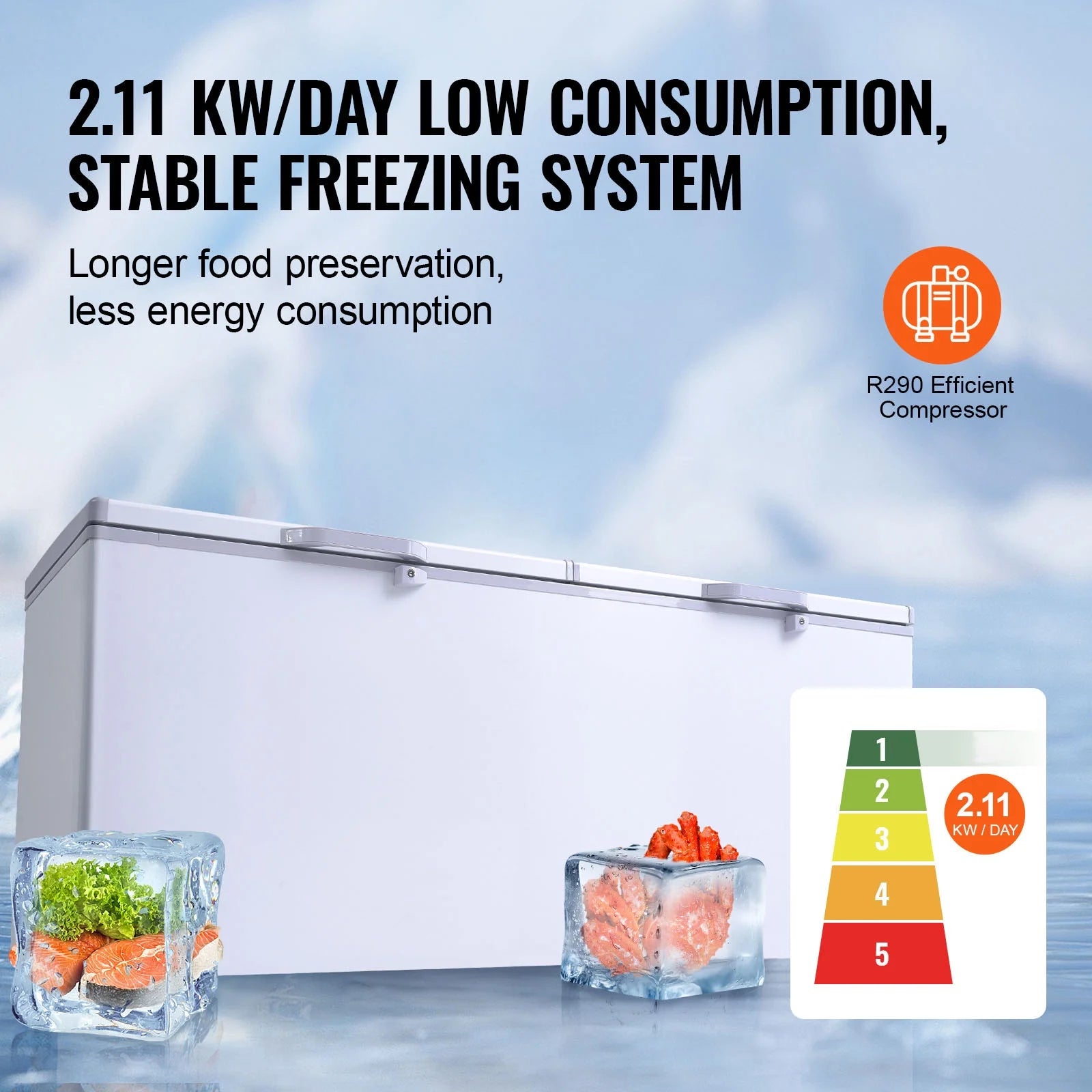 KFFKFF 19.8 Cu.ft / 561 L Small Top-Open Chest Freezer 4 Detachable Baskets, 7-Speed?Temperature Control Removable Storage Basket, Freestanding 6 Wheels