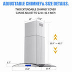 Joeaonz 30-Inch Island Range Hood 900CFM Stainless Steel with Glass Touch Control and Permanent Reusable Filters