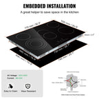 KFFKFF 8600W Electric Ceramic Cooktop, 30" 5 Burners Built-in Countertop Burners Cooker Touch Control, Overheat Protection, Child Lock, 9 Power Levels, 220-240V (NO Plug)