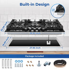 Amzgachfktch Gas Cooktop 30 Inch 5 Burners Stove Top Built-in NG/LPG Convertible with Thermocouple Protection