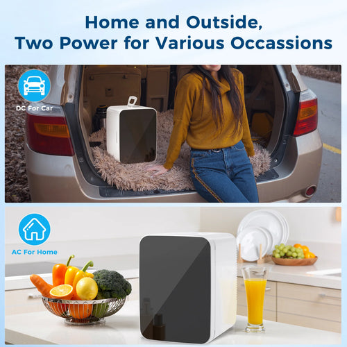 ?FREE VILLAGE Compact Mini Fridge, 10L Portable Small Refrigerator, 2.6 Gal Mini Fridge with AC/DC Adapters, Small Cosmetics Cooler for Beverage, Food, Makeup, Bedroom, Office, Dorm, White