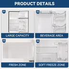 Frestec 3.2 Cu ft Two Door Mini Fridge with Freezer, Stainless Steel, E-Star