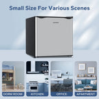 BANGSON Small Refrigerator,1.6 Cu.ft Mini Fridge with Freezer, Single Door, Silver
