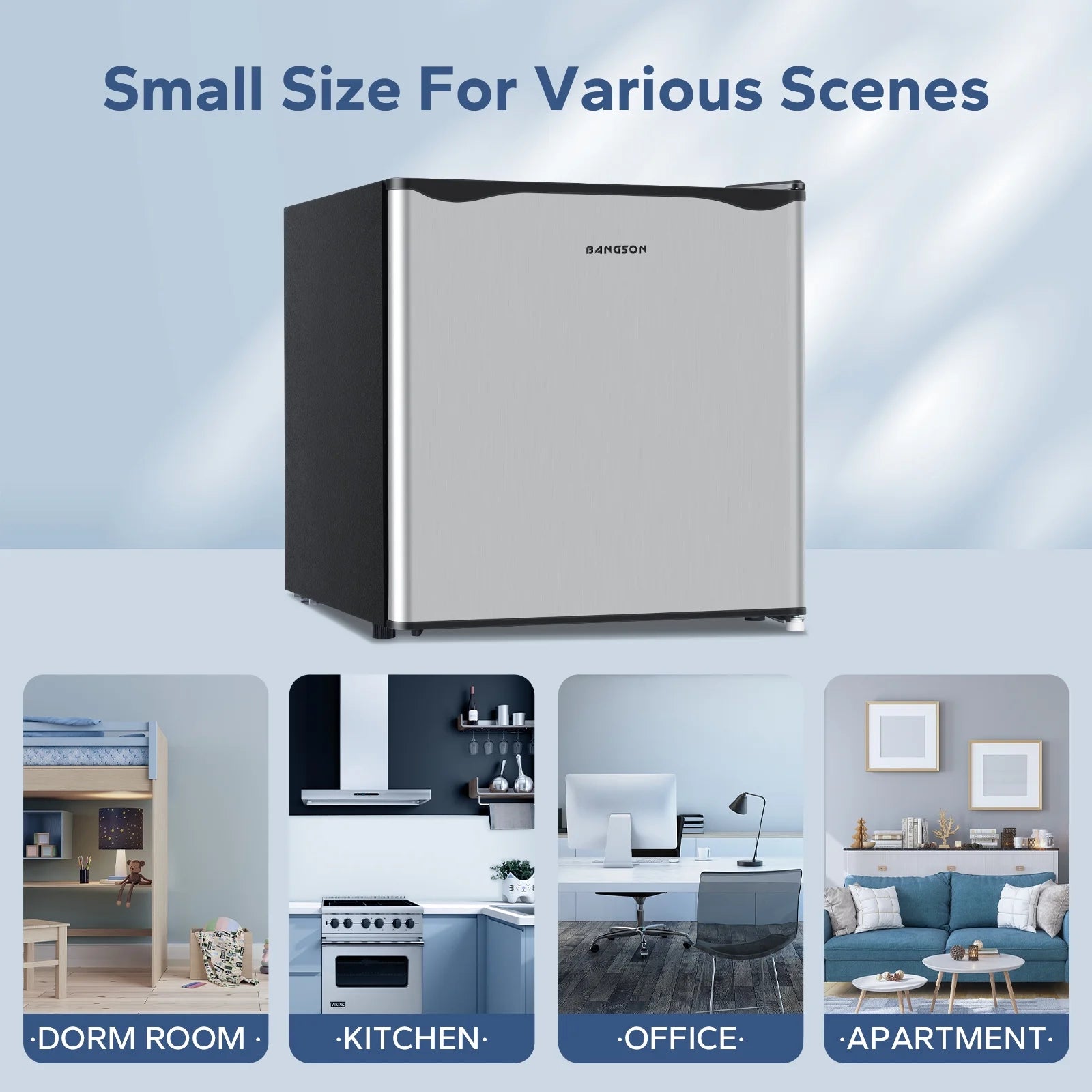 BANGSON Small Refrigerator,1.6 Cu.ft Mini Fridge with Freezer, Single Door, Silver