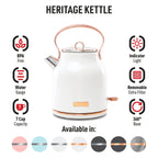Open Box Haden Heritage 1.7L Stainless Steel Retro Electric Kettle,Ivory/Copper