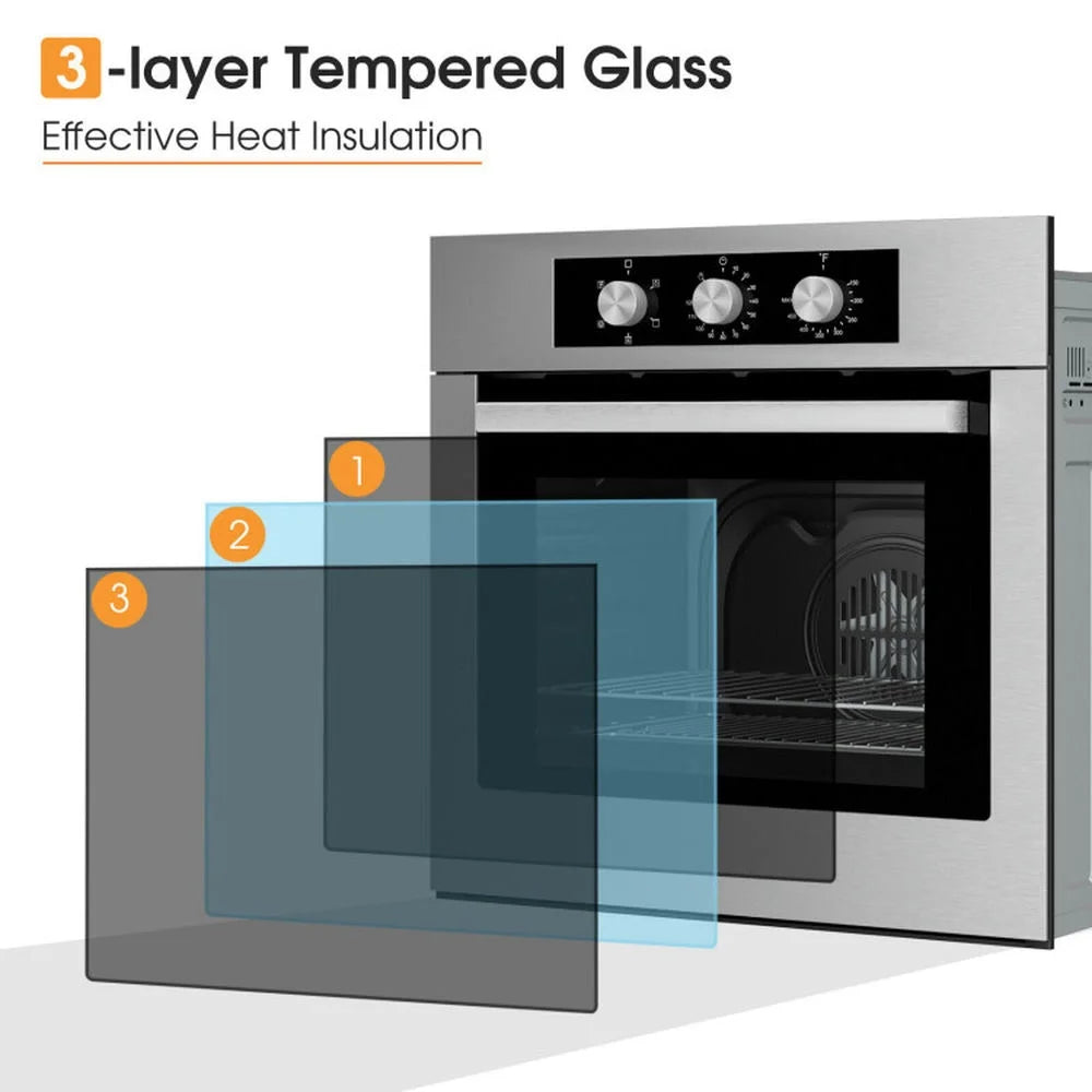 Yardi Yard 24 Inch Single Wall Oven 2.47Cu.ft with 5 Cooking Modes, Single Wall Oven with 360�� Hot Air Circulation, Well-made Built-in Oven for Indoor, Silver