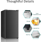 Seaoola Mini Fridge with Freezer, Single Door 4.4 Cu.Ft, Compact Mini Refrigerator, LED Light, Adjustable Thermostat, Removable Glass Shelves, Small Refrigerator for Dorm/Office/Bedroom(Black)