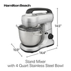 Hamilton Beach 4 Quart Stand Mixer for Kitchen, 7 Speeds, Tilt-Head, Dough Hook, Whisk & Flat Beater, Black
