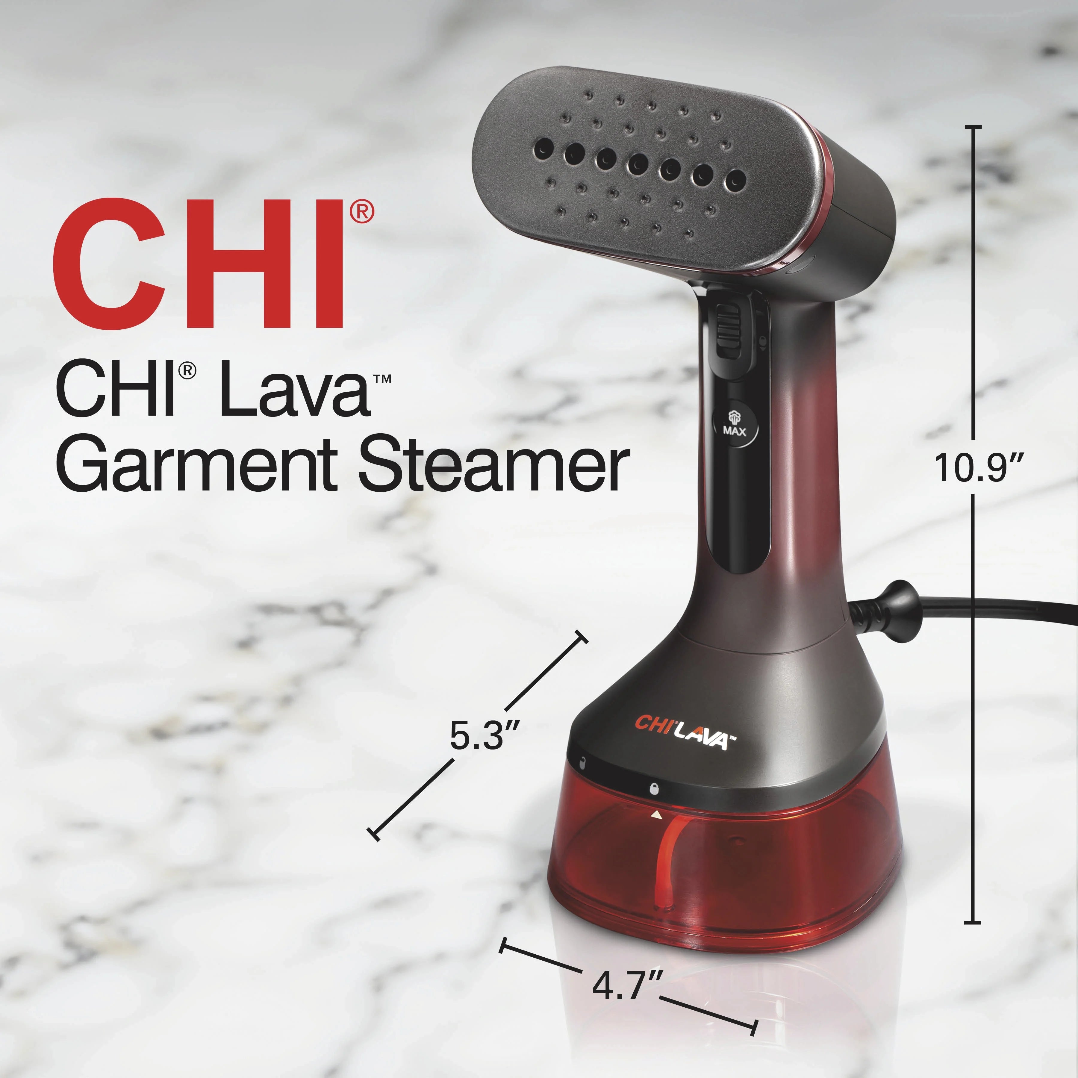 CHI LAVA Ceramic Plate Garment Steamer for Clothes with Fabric Brush, 2 Steam Modes, 1600 Watts, Red