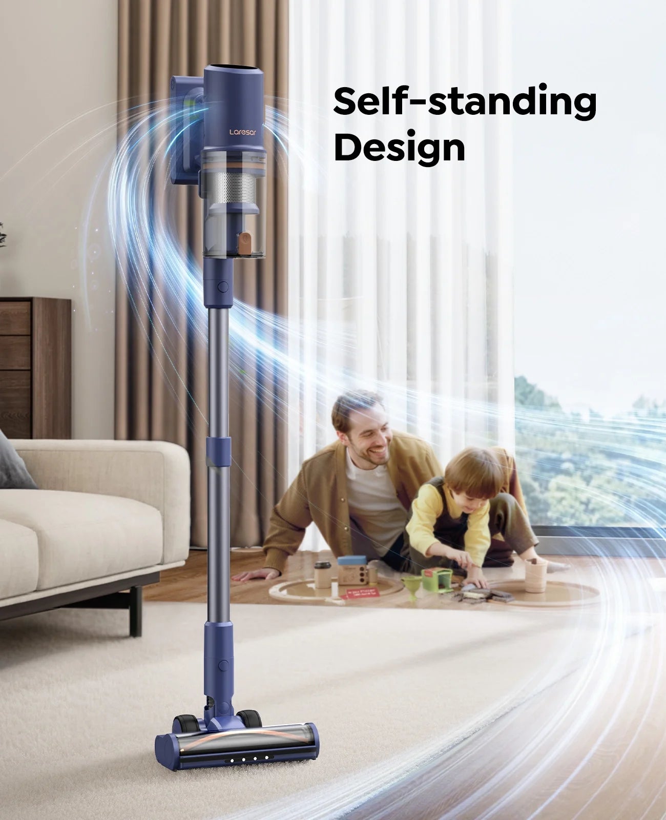Laresar V11 Cordless Stick Vacuum Cleaner 650W 75Kpa Strong Suction, 90Mins Runtime Long-Lasting Battery for Carpet Pet Hair Large Home