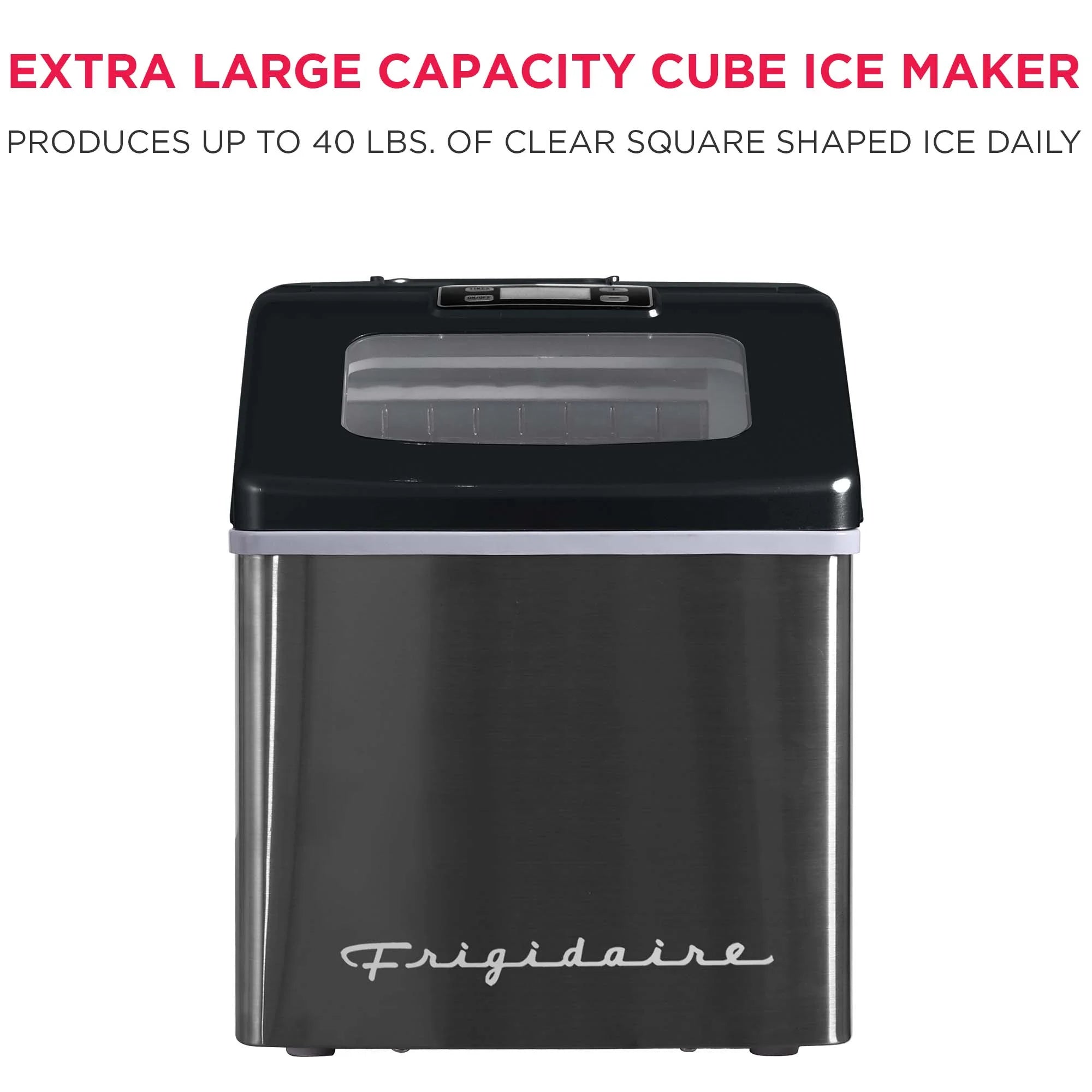 Frigidaire 40lbs. Countertop Clear Square Ice Maker - Stainless Steel