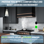 Akicon Range Hood 30 Inch, 600 CFM Ducted Vent Hood, Stainless Steel Box Kitchen Hood with 2 LED Lights, Removable Baffle Filters, Stove Hood Vent for Kitchen, 3 Speeds, Wall Mounted (AK-HS30HB-JBC)
