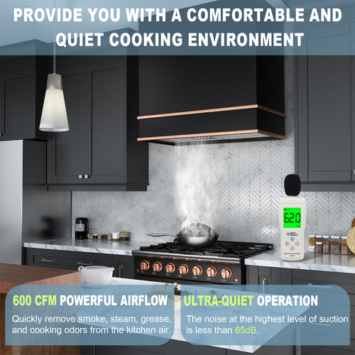 Akicon Range Hood 30 Inch, 600 CFM Ducted Vent Hood, Stainless Steel Box Kitchen Hood with 2 LED Lights, Removable Baffle Filters, Stove Hood Vent for Kitchen, 3 Speeds, Wall Mounted (AK-HS30HB-JBC)
