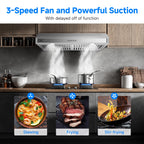 AMZCHEF Under Cabinet Range Hood 30 Inch, 750CFM Wall Mount Range Hood with 3 Speed Kitchen Exhaust Fan, Button Control, AC Motor