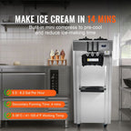 KFFKFF Commercial Soft Ice Cream Machine 21-31 L/H Output 3-Flavor  LED Display Auto Clean 4.3L/1.1GAL Hopper ,1.7L/0.45gal Cylinder