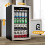 Nipus 17.52 inch Beverage Refrigerator Cooler,120 Cans Capacity with Glass Door for Soda Wine Beer, with Adjustable Removable Shelves, Black