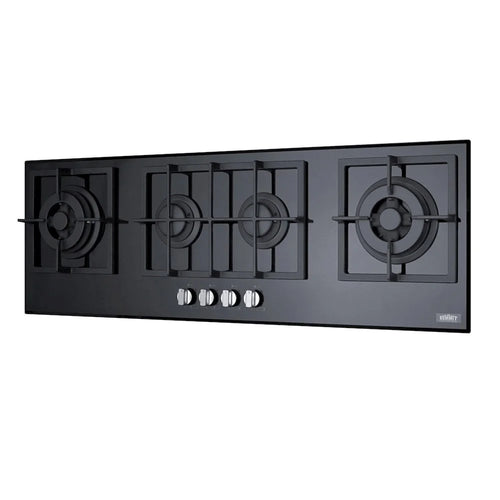 4-burner island gas-on-glass cooktop with sealed burners and cast iron grates