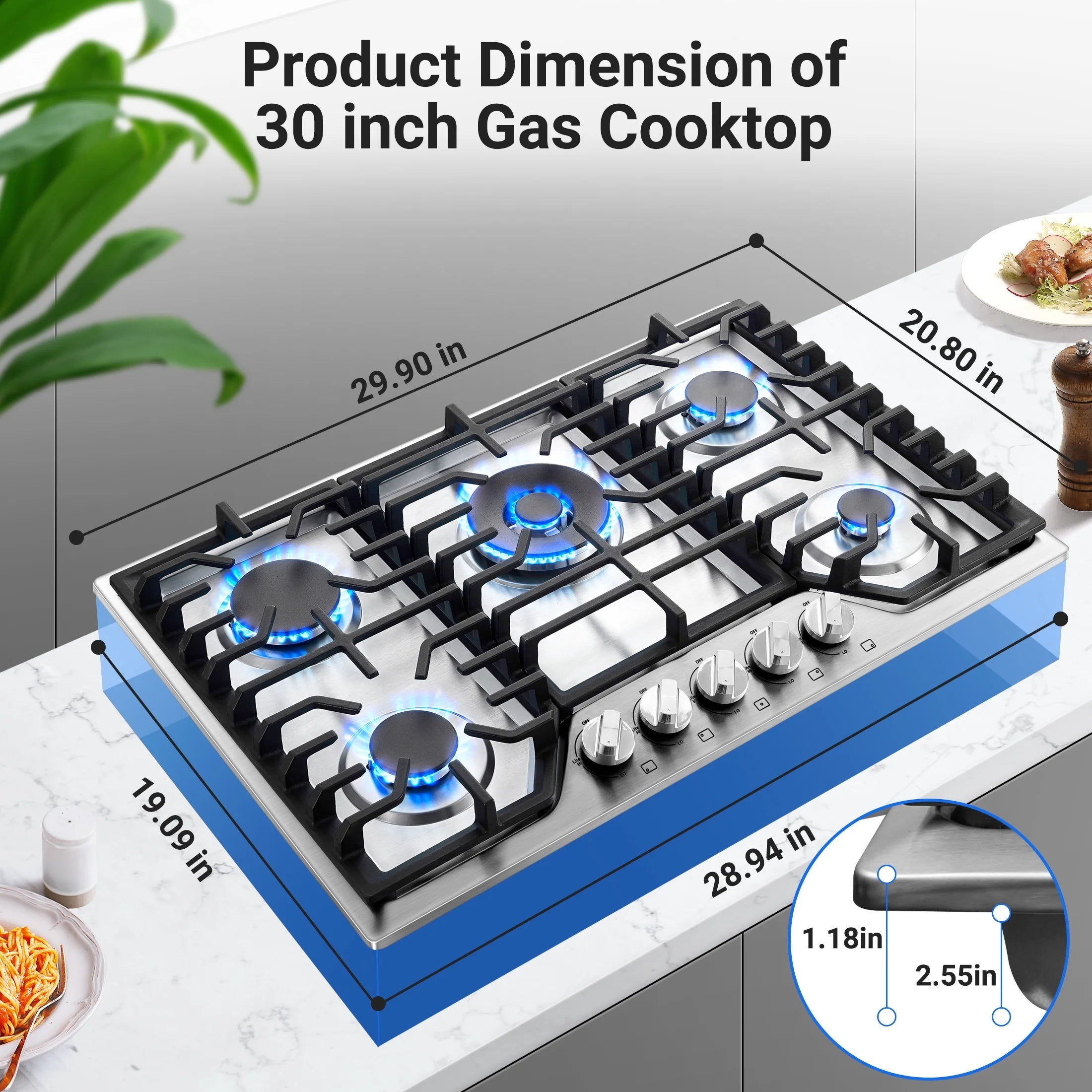 30 Inch Gas Cooktop Sunmaki 5 Burners Gas Stovetop