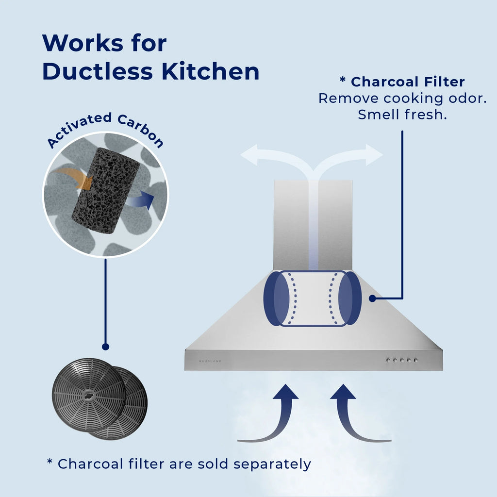 Hauslane Chef Series Base Model WM-530 30" Convertible Wall Mount Chimney Range Hood 120V in Matte Black