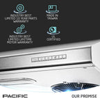 Pacific Kitchen Vent Hood AC3000BS �C 30 Inch Under Cabinet Range Hood �C Filterless Modern Stainless Steel Hood Vent with 900 CFM Suction, Dual Fans, LED Touch Controls and Auto-Clean Function