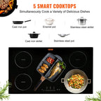 BENTISM 36 inch Electric Cooktop 5 Burners Ceramic Glass Stove Top Touch Control 9200W 9 Heat Levels Built-in Electric Stove
