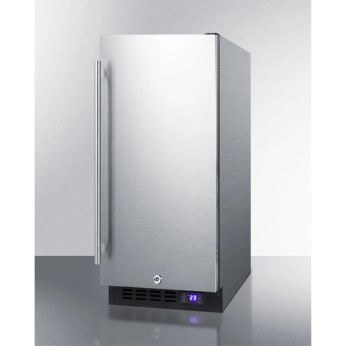 15" wide frost-free freezer for built-in or freestanding use, with stainless steel wrapped exterior, lock, and digital thermostat
