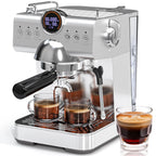 Auseo Espresso Machines with Cold Brew & Milk Frother, 20-Bar Pressure Espresso Coffee Maker, Smart LED Display & Compact Stainless Steel Design for Lattes/Cappuccinos